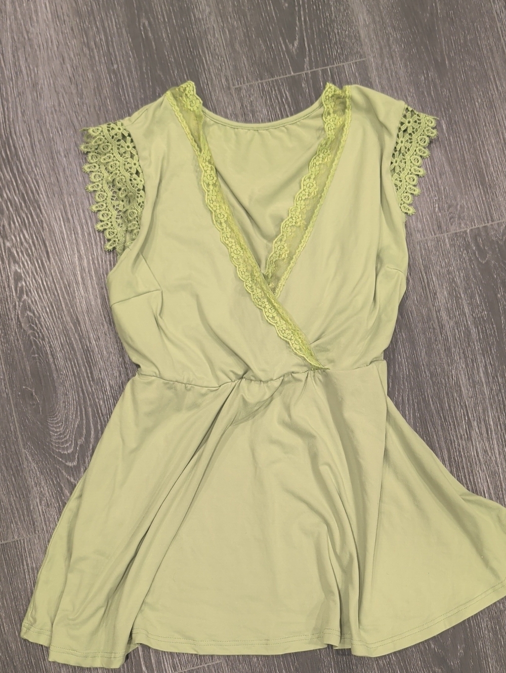 SHEIN Lace-Trim V-Neck Blouse in Light Sage